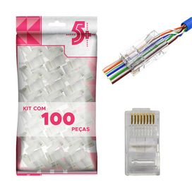 100x Conector Rj45 De Passagem Cat5e - 5+