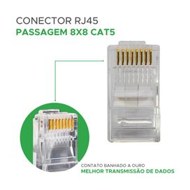 100x Conector Rj45 De Passagem Cat5e - 5+