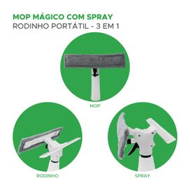 Mop Mágico Limpa Vidros E Janelas C/ Spray - Rodinho 3 Em 1