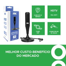 Antena De Tv Hd Smart Led Lcd 4k Completa Cabo 1.80m Com Imã - PIX