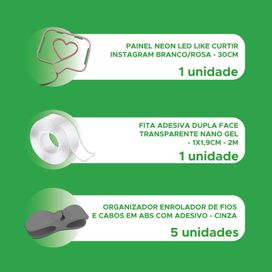 Kit Painel Neon Led Like c/ Fita Nano Gel + 5 Organizador Fio
