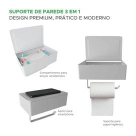 Suporte Papel Higiênico 3 em 1 Porta Lenço Umedecido Celular