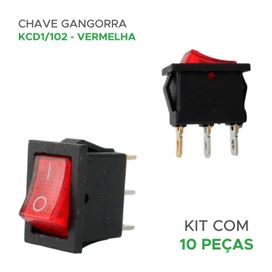 10x Chave Gangorra On Off 3 Polos Kdc1/102 10A - Vermelho