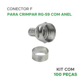 Conector F Anel Para Crimpar Rg-59 C/anel Pacote C/ 100 Pçs