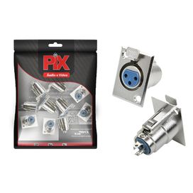 10x Conector Xlr Cannon Fêmea Azul Para Painel Com Trava - PIX