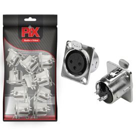 10x Conector Xlr Cannon Fêmea Preto Para Painel Com Trava - PIX