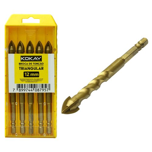 5x Broca De Torção Triangular 12mm - Estojo Profissional