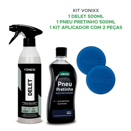 Kit Vonixx Pneu Pretinho 500ml + Delet 500ml + 2 Aplicadores
