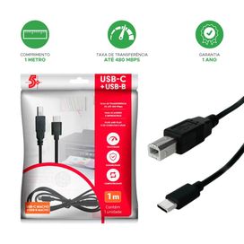 Cabo De Impressora Scanner Usb-c 2.0 Para Usb-b Preto
