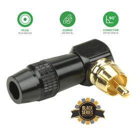 Conector Plug Rca 90 Graus Profissional Preto - PIX