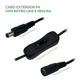 Cabo Extensão De Fonte P4 Extensor Fita Led Com Interruptor