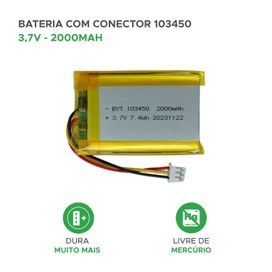 Bateria 103450 3,7v 2000mah 7.4wh Com Conector