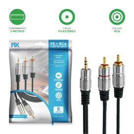 Cabo Auxiliar P2 Estéreo Para 2 RCA Níquel Série Fitz - PIX