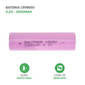 Bateria Cr18650 4,2v 2500mah Recarregável 18650