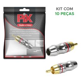10x Conector Plug Rca Vermelho Profissional Plug Gold - PIX
