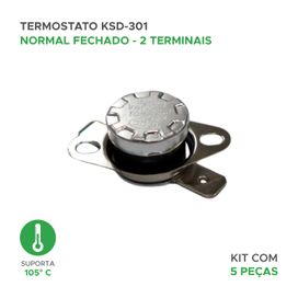 5x Termostato Ksd301 2 Terminais 10a 250v Normal Fechado