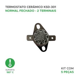 5x Termostato Cerâmica Ksd301 2 Terminais 10a 250v N/Fechado