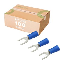 100x Terminal Forquilha Sv2-6 Pré-isolado Azul 1,5 Até 2,5mm