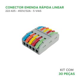 30x Conector Linear 222-425 5 Vias 32a/450v Emenda Rápida