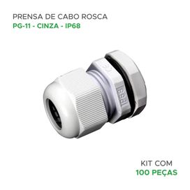100x Prensa Cabo Rosca Pg11 Cinza Para Cabos 6-10mm - Pg-11