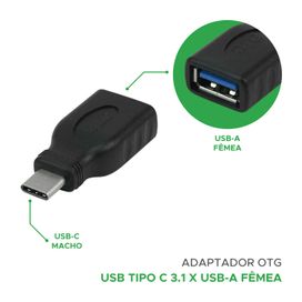 Adaptador Otg Usb-C Macho para Usb 3.0 Fêmea - 5+