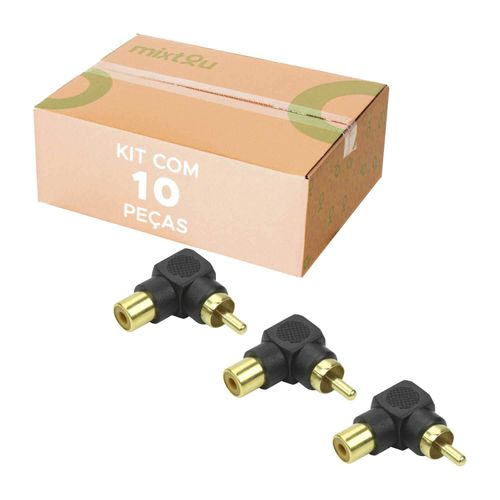 10x Adaptador 90 Graus Plug Rca Macho para Rca Fêmea - PIX