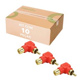 10x Adaptador 90 Graus Plug Rca Macho para Rca Fêmea - PIX