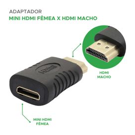 Adaptador Mini Hdmi Fêmea x Hdmi Padrão Macho Para 2.0 e 2.1 - PIX