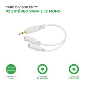 Divisor Cabo P2 Y 1 Macho 2 J2 Fêmea Mono X Fone De Ouvido