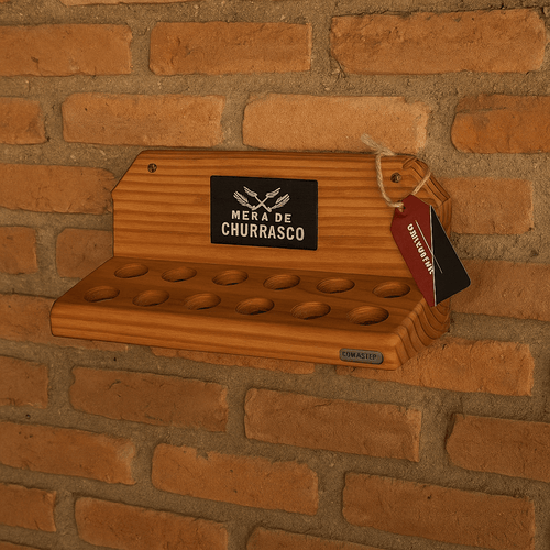 Suporte Porta 12 Espetos De Parede Para Churrasco Em Madeira