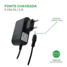 Fonte Estabilizada Chaveada 5v 2a Plug P4 2,5x0,7mm Bivolt