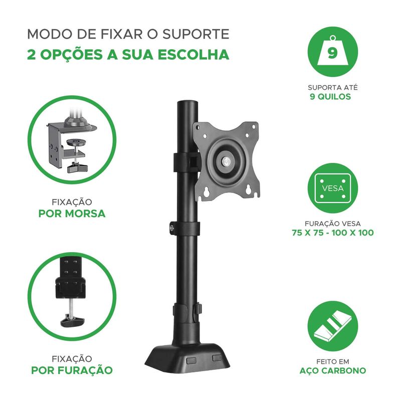 Suporte Para Monitor Ajustável Com Morsa De 10 Até 32 - Pix