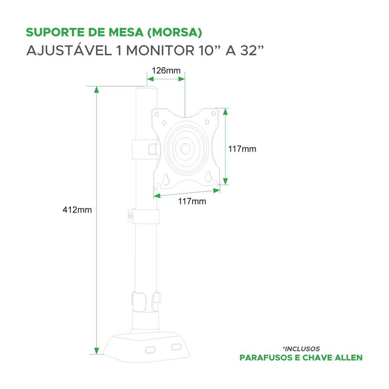 Suporte Para Monitor Ajustável Com Morsa De 10 Até 32 - Pix