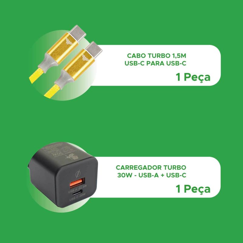 Carregador Gan 30w e Cabo 1.5m Tipo C X Tipo C Heróis DC