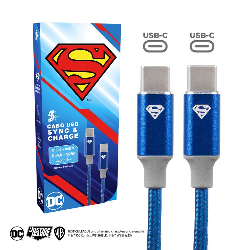 Carregador Gan 30w e Cabo 1.5m Tipo C X Tipo C Heróis DC