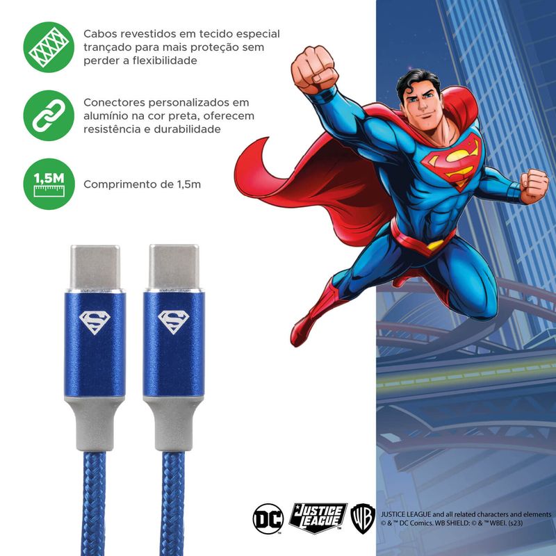 Carregador Gan 30w e Cabo 1.5m Tipo C X Tipo C Heróis DC