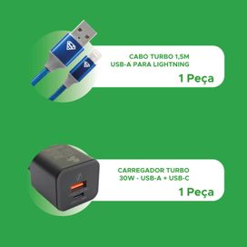 Carregador Gan 30w e Cabo 1.5m Usb A X Lightning Heróis DC