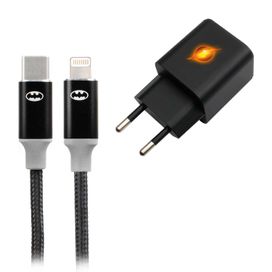 Carregador Gan 30w e Cabo 1.5m Tipo C X Lightning Heróis DC