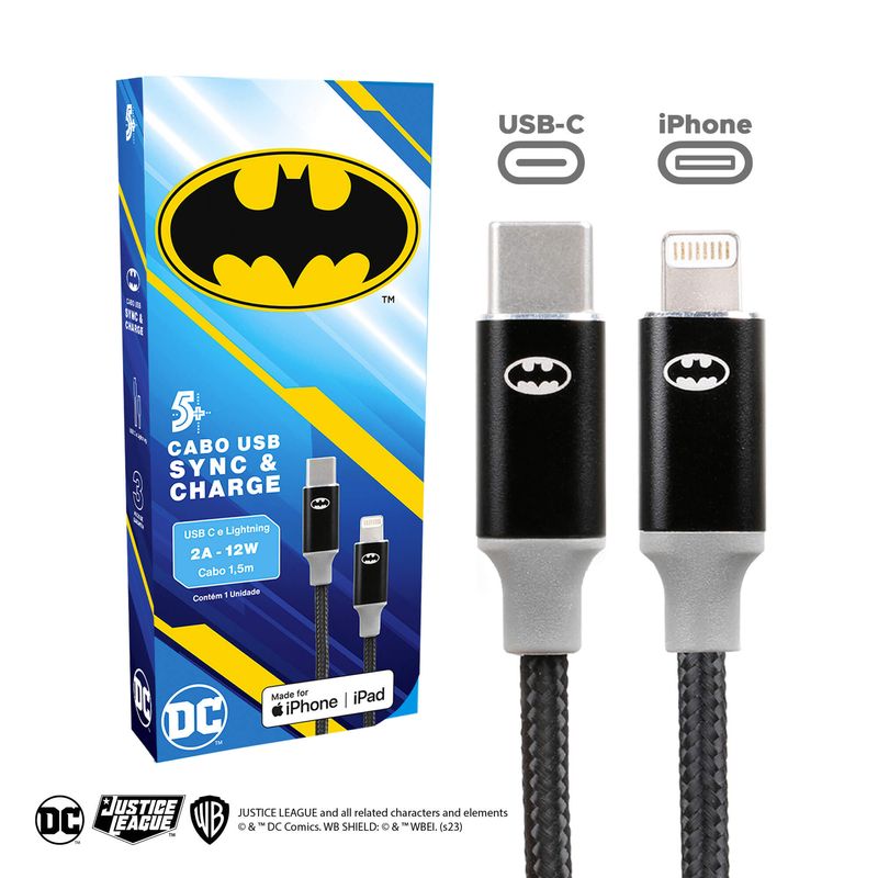 Carregador Gan 30w e Cabo 1.5m Tipo C X Lightning Heróis DC