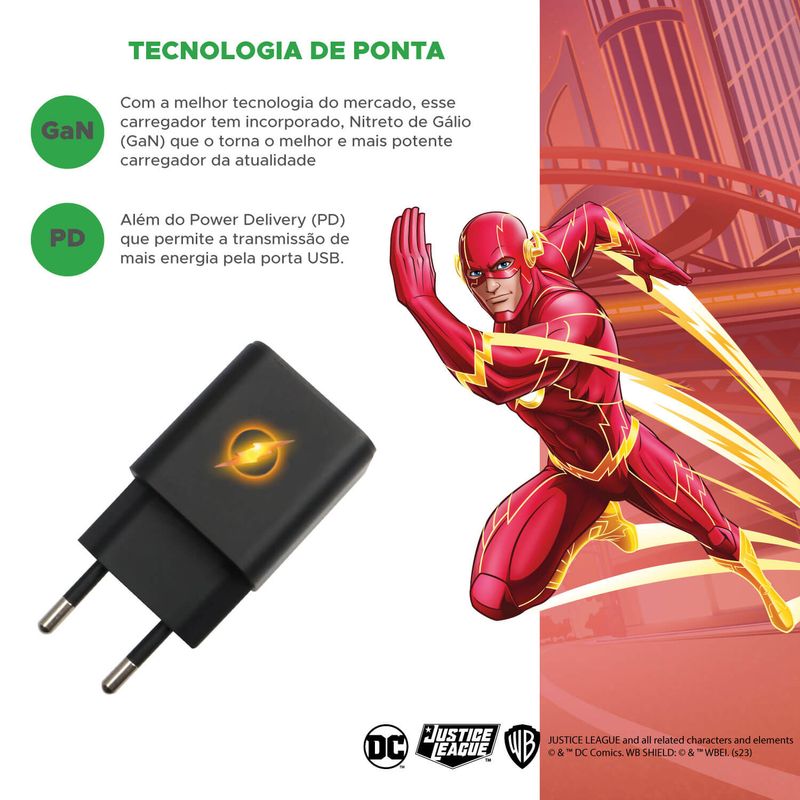 Carregador Gan 30w e Cabo 1.5m Tipo C X Lightning Heróis DC