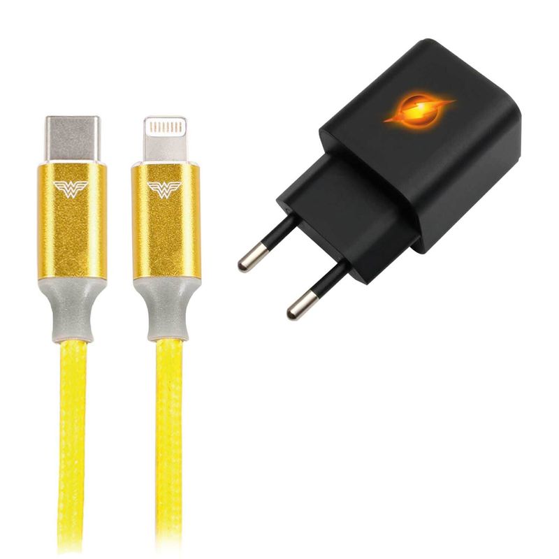 Carregador Gan 30w e Cabo 1.5m Tipo C X Lightning Heróis DC