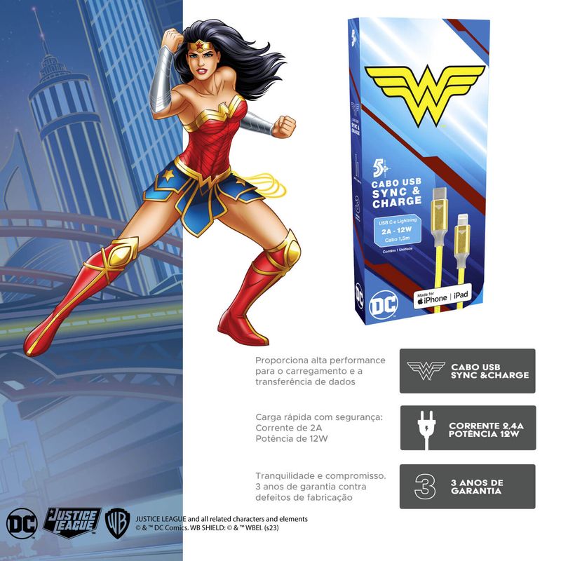 Carregador Gan 30w e Cabo 1.5m Tipo C X Lightning Heróis DC
