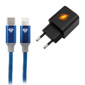 Carregador Gan 30w e Cabo 1.5m Tipo C X Lightning Heróis DC