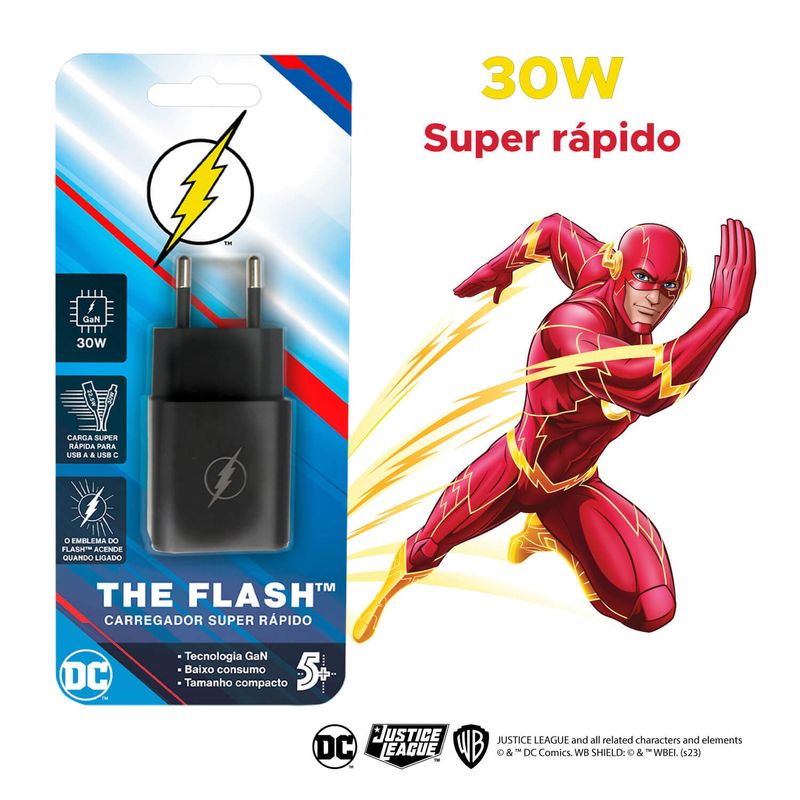 Carregador Gan 30w e Cabo 1.5m Usb A X Lightning Heróis DC