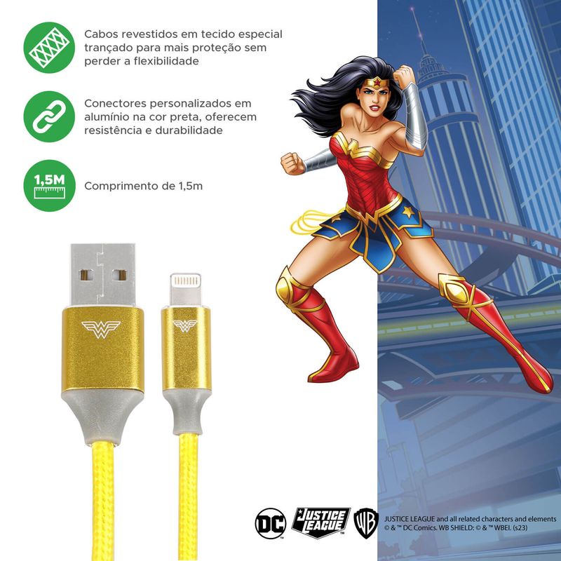 Carregador Gan 30w e Cabo 1.5m Usb A X Lightning Heróis DC
