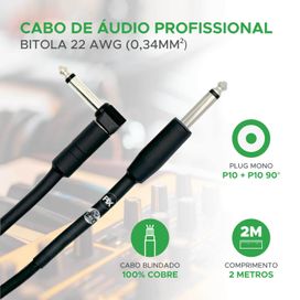 Cabo P10-P10 90graus Mono de Cobre P/ Instrumentos