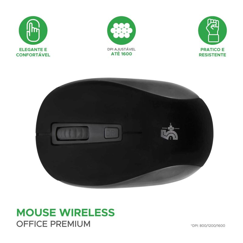 Mouse Sem Fio Wireless Office Premium 2.4 Ghz - 5+