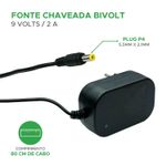 Fonte chaveada 9V 2A Bivolt - Plug 5,5x2,1mm