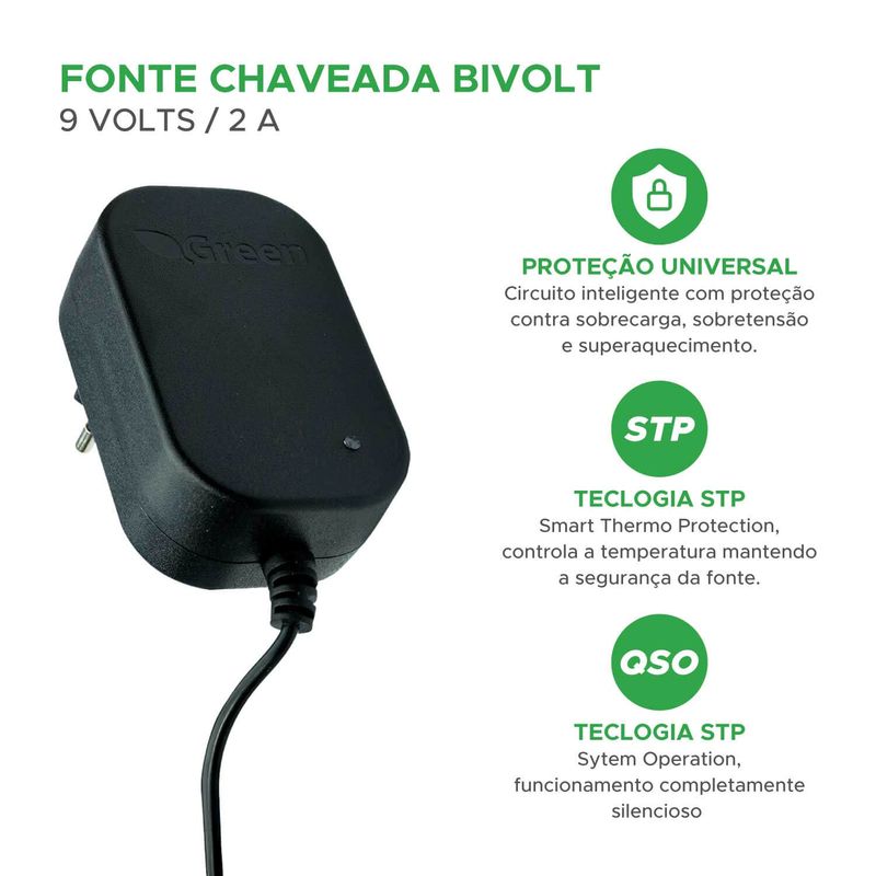Fonte chaveada 9V 2A Bivolt - Plug 5,5x2,1mm