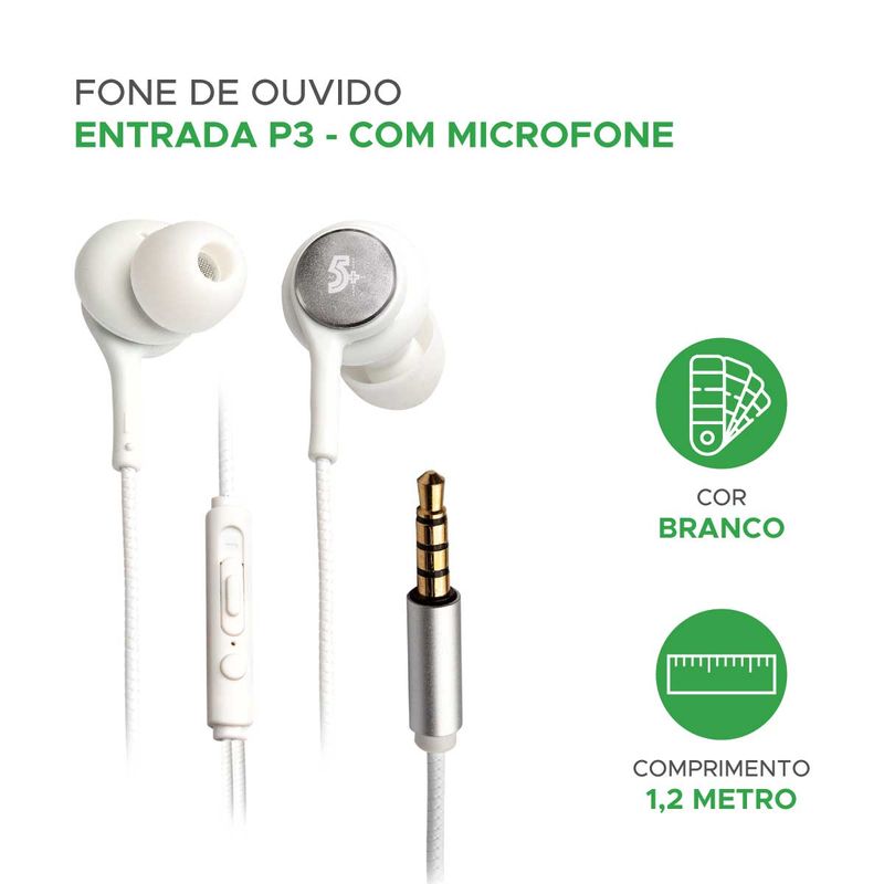 Fone de Ouvido P3 - Alta Definição c/ Microfone 1,20M